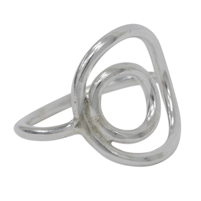 Sterling silver band ring, 'Charming Circles' - Sterling Silver Band Ring with Circles Crafted in Brazil