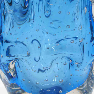 Jarrón de vidrio de arte soplado a mano - Jarrón de vidrio artístico soplado a mano inspirado en el océano en azul