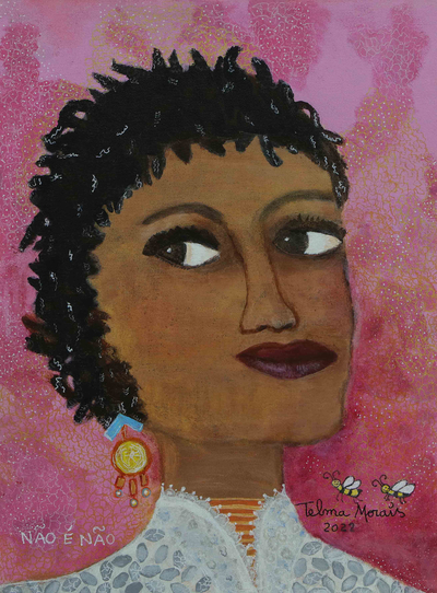 Acrylic on Canvas Portrait of a Woman in Naif Style