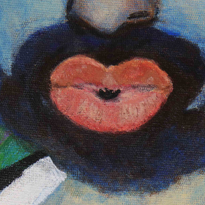 'Sweet Kiss' - Acryl auf Leinwand Porträt eines Mannes im Naif-Stil aus Brasilien