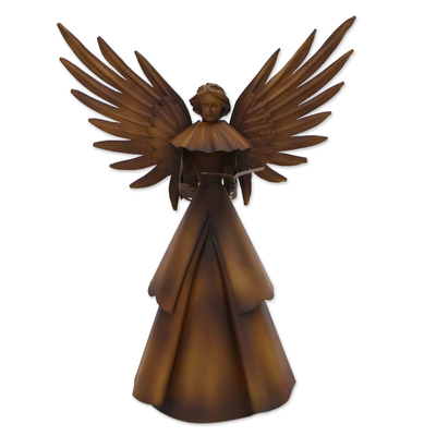 Iron statuette, 'Celestial Knowledge' - Angel and Book Iron Statuette Handcrafted in Brazil