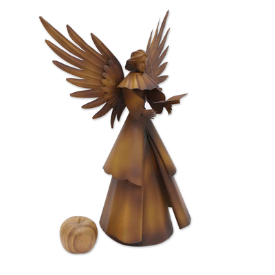 Iron statuette, 'Celestial Knowledge' - Angel and Book Iron Statuette Handcrafted in Brazil