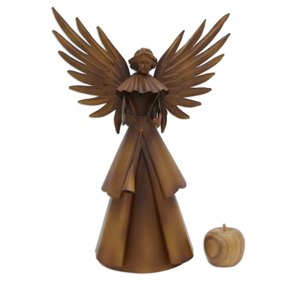Iron statuette, 'Celestial Melody' - Angel and Trumpet Iron Statuette Handcrafted in Brazil