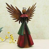 Iron statuette, 'Paradise Melody' - Handcrafted Angel-Themed Iron Statuette in Warm Hues