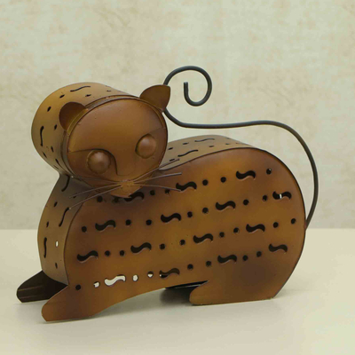 Iron decorative home accent, 'Calm Feline' - Handcrafted Cat-Themed Iron Decorative Home Accent
