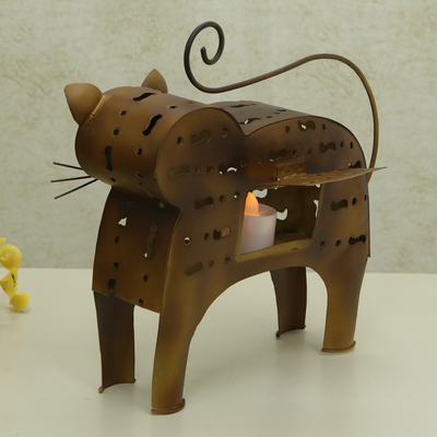 Acento decorativo de hierro para el hogar. - Acento decorativo para el hogar con temática de gato hecho a mano de hierro.