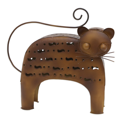 Iron decorative home accent, 'Eternal Cunningness' - Cat-Themed Decorative Home Accent Handcrafted from Iron