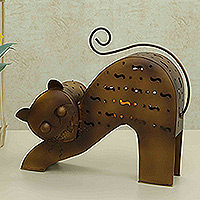 Iron decorative home accent, 'Eternal Mischief' - Cat-Themed Iron Decorative Home Accent Handcrafted in Brazil