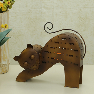 Acento decorativo de hierro para el hogar. - Acento decorativo de hierro con temática de gato hecho a mano en Brasil.