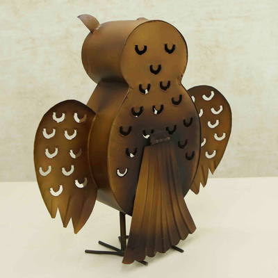 Iron decorative home accent, 'Eternal Sage' - Owl-Themed Iron Decorative Home Accent Handcrafted in Brazil