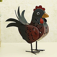 Iron decorative home accent, 'Adorable Clucking' - Hen-Themed Iron Decorative Home Accent Handcrafted in Brazil
