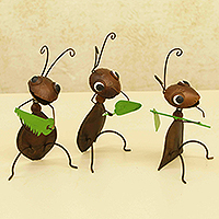 Figuras de hierro, 'Sesión de trabajo' (juego de 3) - Juego de 3 figuras de hierro de hormigas caprichosas hechas a mano con temática de trabajo