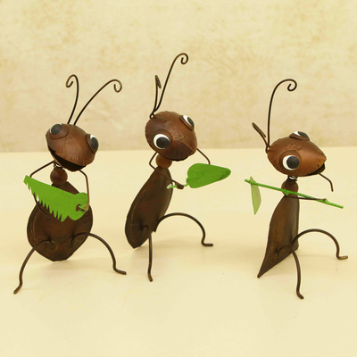 Iron figurines, 'Working Session' (set of 3) - Set of 3 Handmade Whimsical Work-Themed Ant Iron Figurines