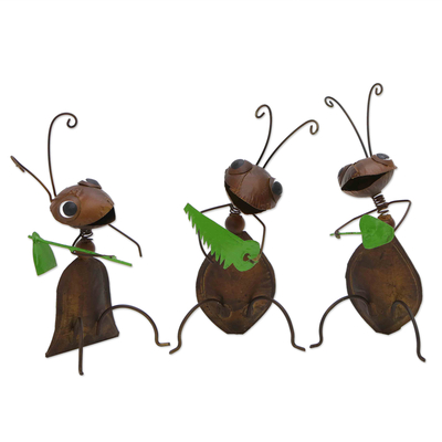 Eisenfiguren, (3er-Set) - Set aus 3 handgefertigten, skurrilen Ameisenfiguren mit Arbeitsmotiv