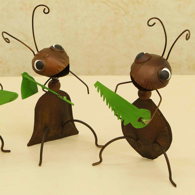 Iron figurines, 'Working Session' (set of 3) - Set of 3 Handmade Whimsical Work-Themed Ant Iron Figurines