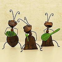 Figuritas de hierro, 'Sesión de celebración' (juego de 3) - Juego de 3 figuritas de hierro de hormiga con temática musical caprichosa hechas a mano