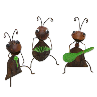 Iron figurines, 'Celebration Session' (set of 3) - Set of 3 Handmade Whimsical Music-Themed Ant Iron Figurines