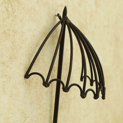 Iron wall hook, 'Umbrella Illusion' - Handcrafted Whimsical Umbrella-Shaped Iron Wall Hook