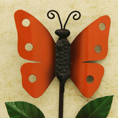 Gancho de pared de hierro - Gancho de pared de hierro hecho a mano con mariposa naranja