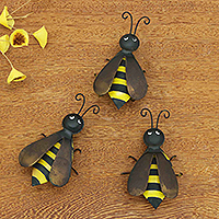 Iron figurines, 'Bee Parade' (set of 3) - Set of 3 Handcrafted Bee-Themed Iron Figurines from Brazil