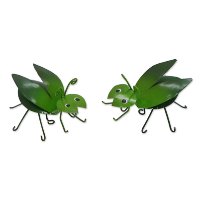 Pair of Handcrafted Mantis-Themed Iron Figurines from Brazil