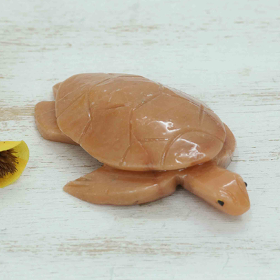 Dolomite sculpture, 'Calm Shell' - Sea Turtle Sculpture Handcrafted from Brown Dolomite