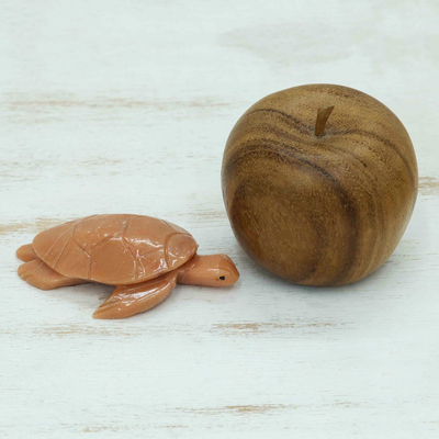Escultura de dolomita - Escultura de tortuga marina hecha a mano con dolomita marrón