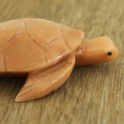 Escultura de dolomita - Escultura de tortuga marina hecha a mano con dolomita marrón