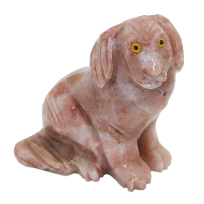 Dolomit-Skulptur, 'Loyale Ruhe' - Handgefertigte rosa Dolomit Hundeskulptur aus Brasilien