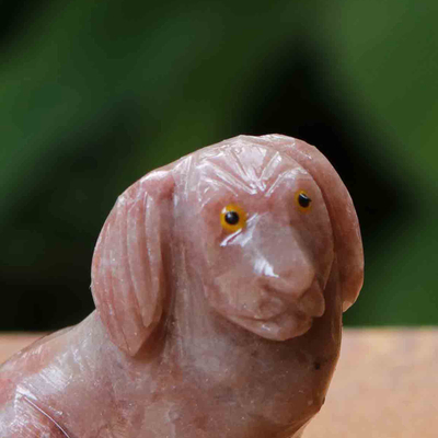 Dolomite sculpture, 'Loyal Calm' - Handcrafted Pink Dolomite Dog Sculpture from Brazil