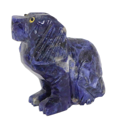 Sodalite sculpture, 'Loyal Logic' - Handcrafted Blue Sodalite Dog Sculpture from Brazil
