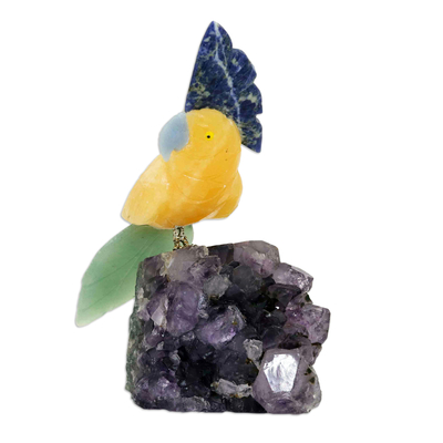 escultura de piedras preciosas - Escultura de cacatúa hecha a mano con varias piedras preciosas