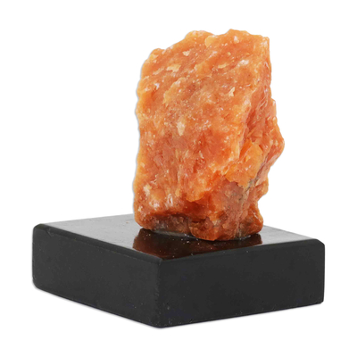 Calcite sculpture, 'Master's Soul' - Natural Calcite Stone Sculpture with Pinewood Base