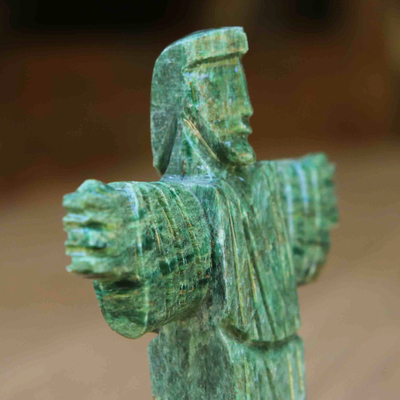 Serpentinite sculpture, 'Meditation of the Benevolent' - Christ the Redeemer-Inspired Handmade Serpentinite Sculpture