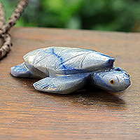Blue quartz sculpture, 'Creative Shell' - Sea Turtle Sculpture Handcrafted from Blue Quartz in Brazil