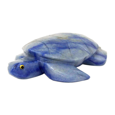 Escultura de cuarzo azul - Escultura de tortuga marina hecha a mano con cuarzo azul en Brasil