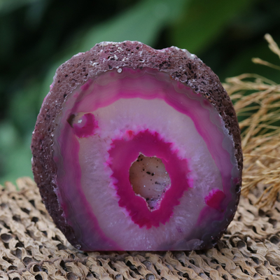 Geoda de ágata - Geoda de ágata natural rosa pulida de Brasil