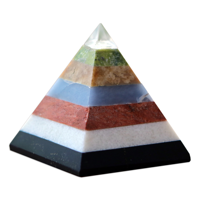 Gemstone sculpture, 'Energies of the Universe' - Handcrafted Multi-Gemstone Pyramid Sculpture from Brazil