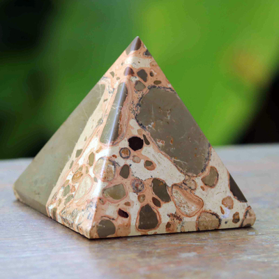 Escultura de leopardoita - Escultura de pirámide de leopardoita hecha a mano de Brasil