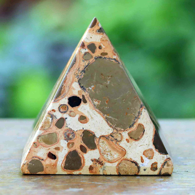 Leopardite sculpture, 'Energies of the World' - Handcrafted Leopardite Pyramid Sculpture from Brazil