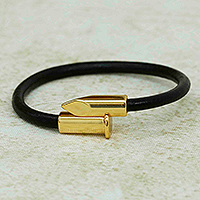 Gold-accented leather cord bracelet, 'Divine Arrow'