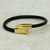 Gold-accented leather cord bracelet, 'Divine Arrow' - 18k Gold-Accented Leather Cord Bracelet in Black from Brazil (image 2) thumbail