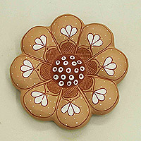 Ceramic wall art, 'Flourishing Afternoon' - Hand-Painted Floral Brown Ceramic Wall Art from Brazil