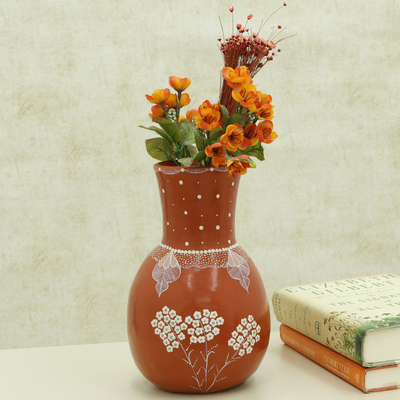Jarrón decorativo de cerámica - Jarrón Decorativo de Cerámica Artesanal con Motivos Florales