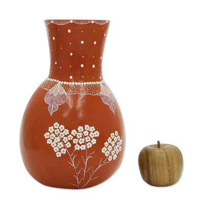 Ceramic decorative vase, 'Sunset at the Garden' - Handcrafted Ceramic Decorative Vase with Floral Motifs