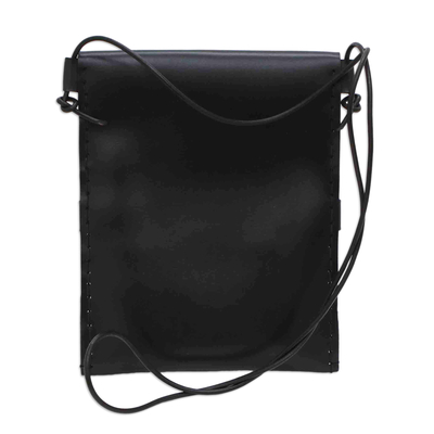 Faux leather sling, 'Modern Darkness' - Handcrafted Modern Faux Leather Sling in a Solid Black Hue