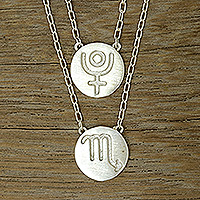 Sodalite double pendant necklace, 'Celebrating Scorpio' - Sodalite Sterling Silver Scorpio Double Pendant Necklace
