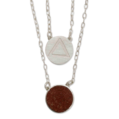 Jasper double pendant necklace, 'Celebrating Sagittarius' - Sagittarius Sterling Silver Jasper Double Pendant Necklace