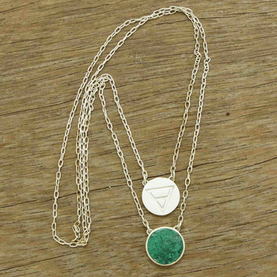 Malachite double pendant necklace, 'Celebrating Capricorn' - Capricorn Sterling Silver Malachite Double Pendant Necklace