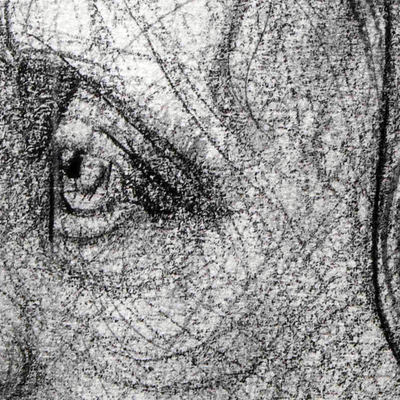 'Imaginäres Porträt' - Signierte Graphitzeichnung einer Frau in Grau- und Schwarztönen